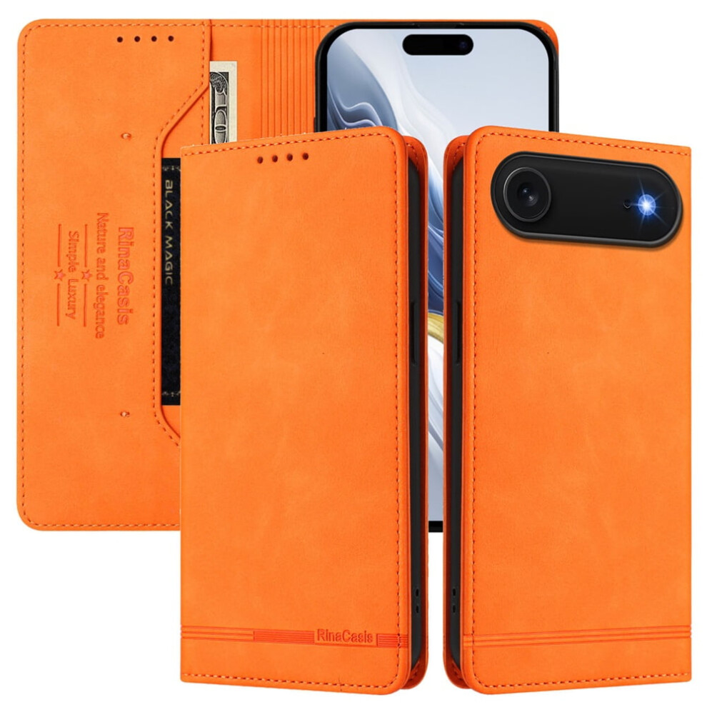 Magnetic Phone Case For Iphone Air 6.5-Inch: Rfid Blocking, Card/Cash Slots, Kickstand, Shockproof Flip Folio, Orange 9152228536425