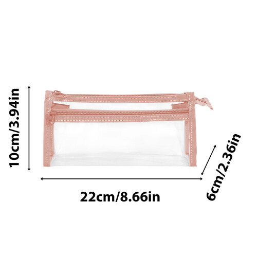 Double-Layer Transparent Pencil Case - Triangular Compartment Stationery Bag, Large Capacity, Pink 2