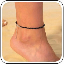 Boho Black Crystal Anklet for Women Minimalist Foot Chain