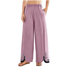 Women's Cotton Linen Crop Pants Elastic Waist Vintage