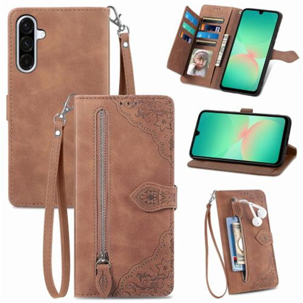 Compatible With Samsung Galaxy A26 5G 6.7" Pu Leather Magnetic Flip Wallet Case With Lanyard, Wristlet & Zipper Card Holder 9130661935500