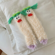Warm Cozy Puffy Cartoon Socks Funny Fuzzy Socks Winter Soft Sleeping Socks Cartoon Plush Sock for Girls and Women Beige