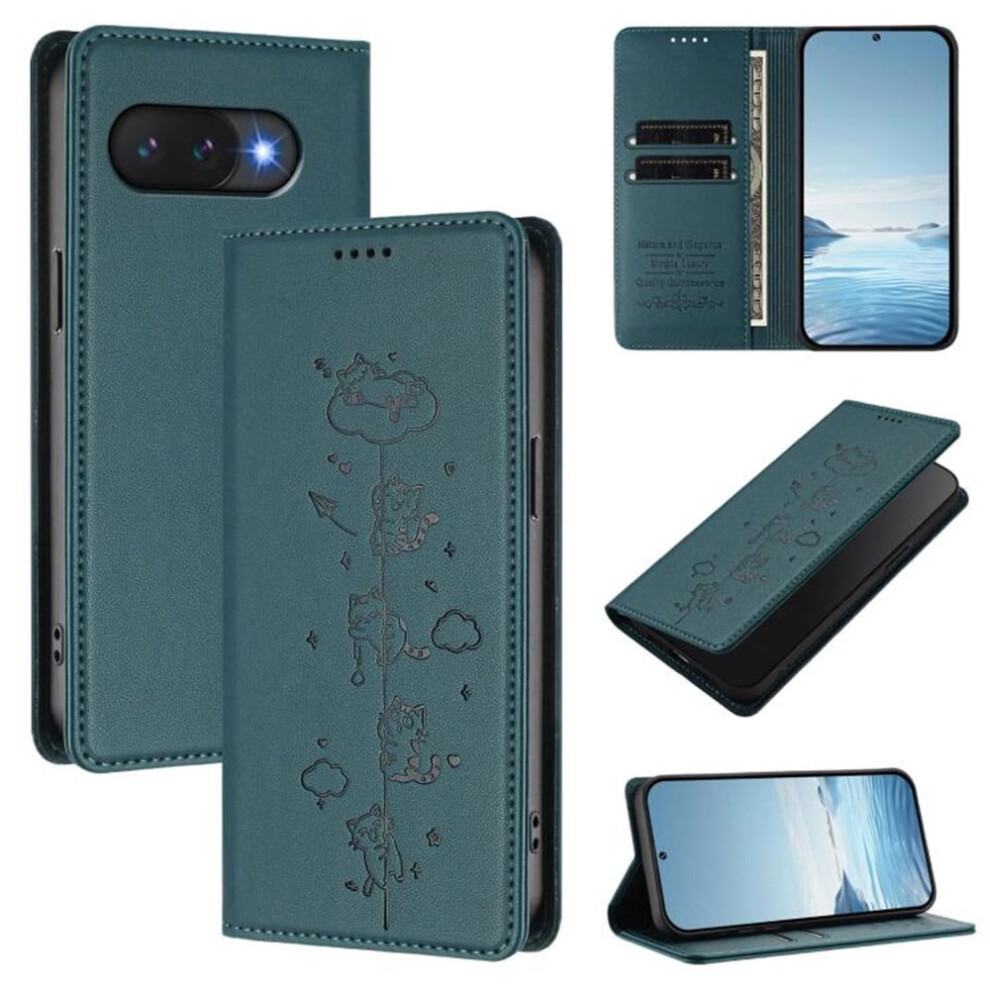 Leather Flip Wallet Case For Google Pixel 9A Dark Green 937196956173
