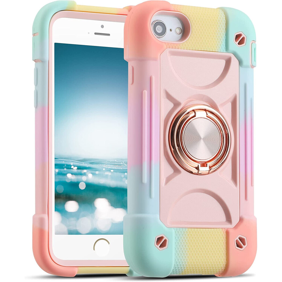 Rainbow 4.7" Military-Grade Shockproof Case With Ring StandâCompatible With Iphone Se3/Se2, 6/6S, 7/8 Pink 9170372144860