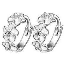 Lady Sweet Flower Sterling Silver Rhinestone Huggie Hoop
