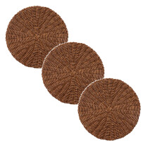 Handwoven Rattan Placemats Round 3-Pack Boho Heat Protector