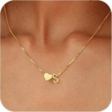 Gold Heart Initial Pendant Necklace for Women
