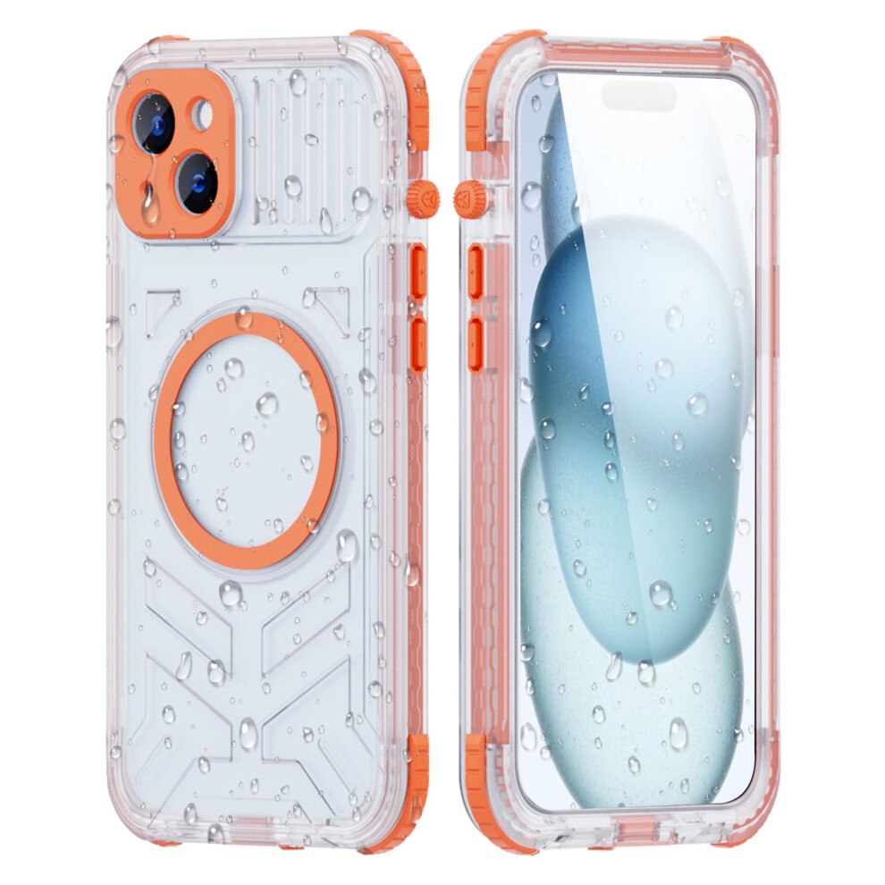 Allytech Ip68 Waterproof Case For Iphone 15 Â Built-In Screen Protector, Wireless Charging, Shockproof Transparent Matte Hybrid Case, Orange 9170372146284