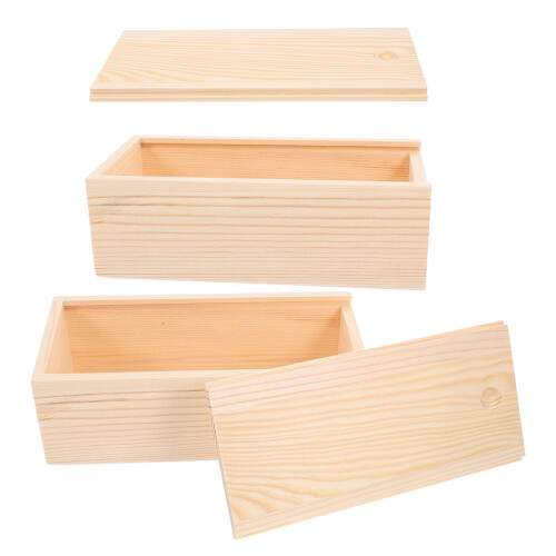 Pine Wooden Crate with Lid 2 pcs Moisture-Resistant