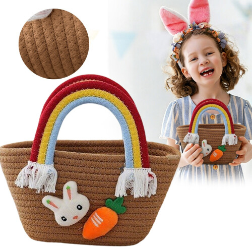 Osterhasenkorb, handgewebte Seiltasche mit Regenbogen 1