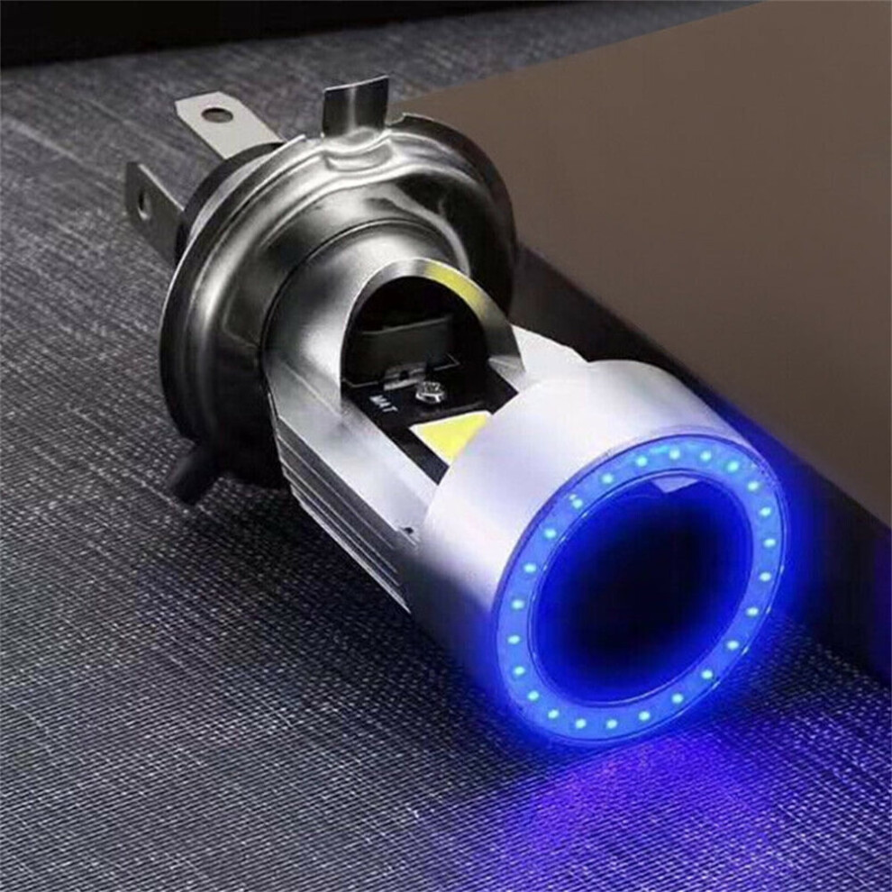 H4 Hb2 9003 2600Lm Motorcycle Led Headlight Kit Hi/Lo Bulb With Halo Rings Blue 9170372146093