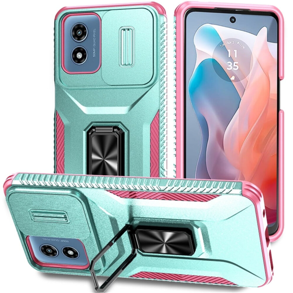 Slim Shockproof Hybrid Case For Motorola Moto G Play 2024 (6.5"), With Slide Camera Cover & Rotated Ring Kickstand, Military-Grade, Grey Green Green,Grey 9170372146857
