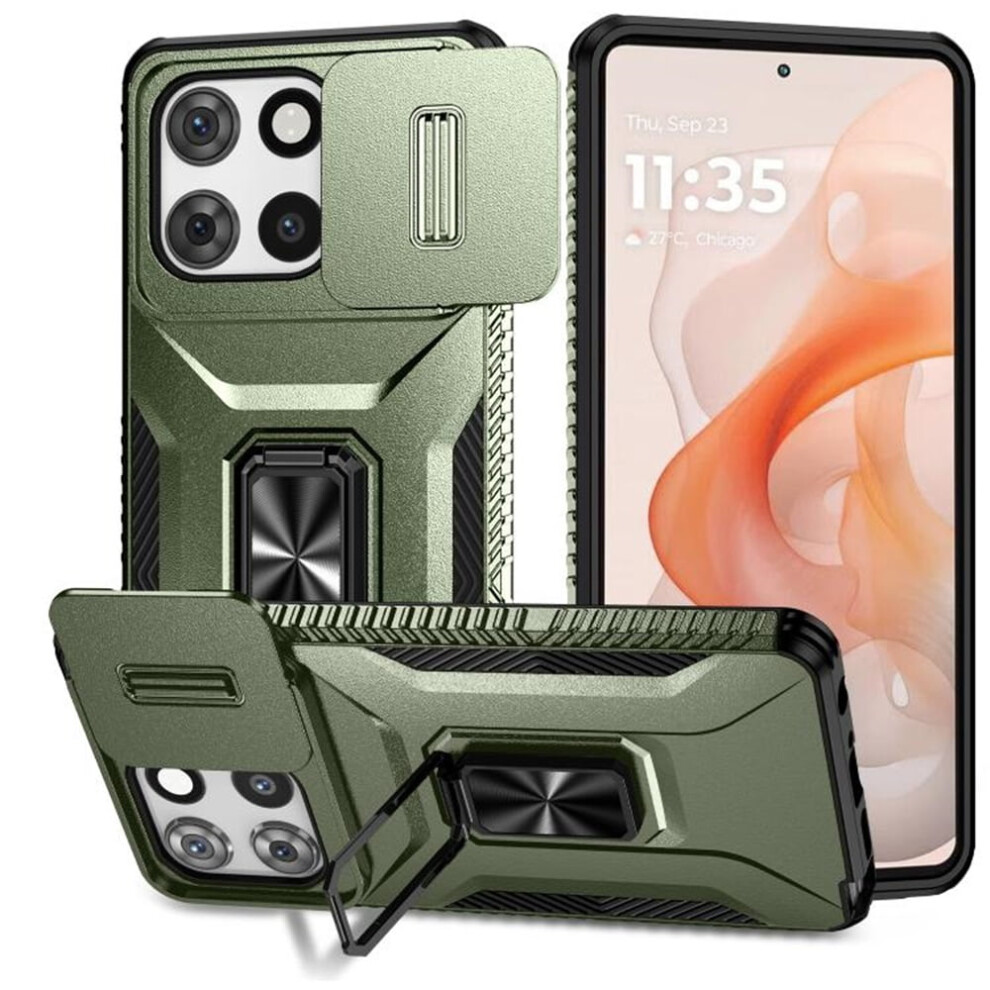 Slim Fit Shockproof Hybrid Case For Motorola Moto G Stylus 2025 (6.7") Â Slide Camera Cover, Rotated Ring Kickstand, Military-Grade, Alpine Green 9165521645589