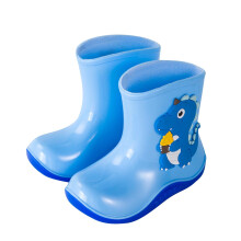 Kinderregenschoenen met cartoon dinosaurusprint, instaplaarzen, antislip PVC regenlaarzen voor meisjes en jongens, peuterlaarzen, blauw, 5-6 jaar