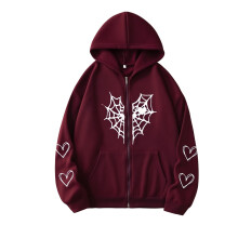 Oversize-Kapuzenpullover mit Reißverschluss und gotischem Spinnennetz-Motiv