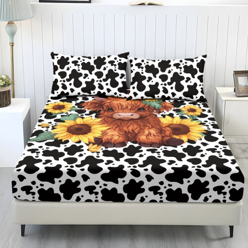 Polyester Sheet Set Twin XL 3-Pc Sunflower Highland Cow