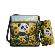 Ensemble sac bandoulière et portefeuille en cuir PU Panda Sunflower pour