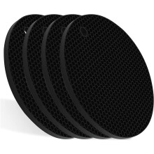 Siliconen onderzetters (4 stuks), ronde hittebestendige onderzetters van 18 x 18 cm voor op het aanrecht – zwart, geschikt voor alle soorten