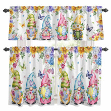 Easter Gnome Kitchen Curtains & Valance Set – Sunflower, Blue Hydrangea, Butterflies, Spring Rod Pocket, 27.5x36in, for Living Room, Bedroom,