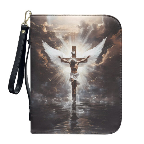 Θήκη Βίβλου από δέρμα PU με φτερά αγγέλου Cross Jesus Cloud για γυναίκες και άνδρες,