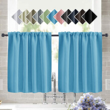Thermal Blackout Curtains for Small Windows, Darkening Curtains Compatible with Rod Pocket (29.9"x36", Blue, Set of 2)