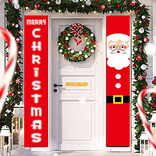 Faixa de Natal com Papai Noel e Boneco de Neve para Porta - Multicolorida