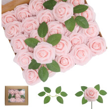 Roses artificielles rose pâle (100 pièces) – Roses artificielles réalistes en mousse avec feuilles, bouquets de mariage à faire soi-même,