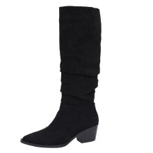 Botas altas de mujer holgadas hasta la rodilla, pantorrilla ancha, tacón bajo, punta puntiaguda, sin cierre, botas largas de invierno, negras, talla