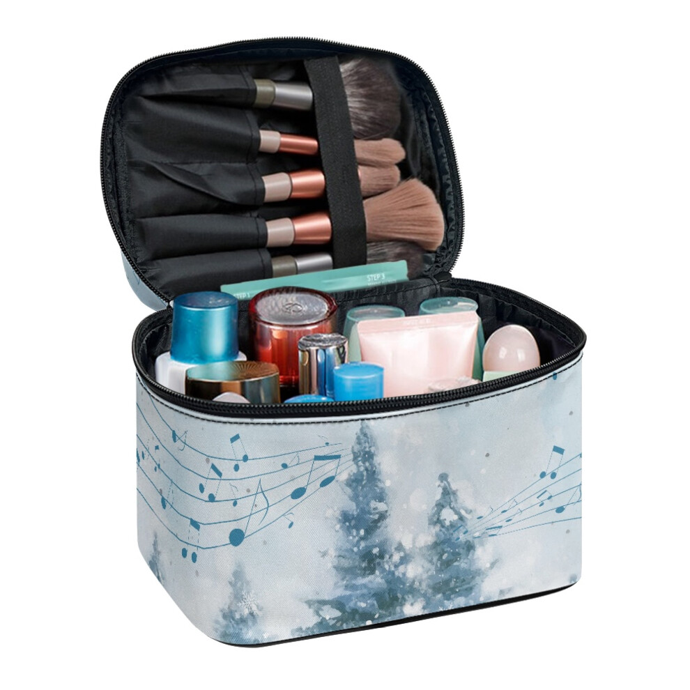 Music Notes and Pine Trees Multipurpose Cosmetic Bag (8.86"x6.5"x5.9") Lightweitht for Men and Women Double Zipper Business Trips