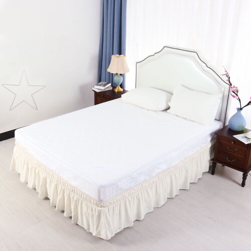 Saia de cama queen size com babados macios, 152 x 203 cm, cor clara.