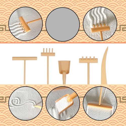 Mini-Zen-Garten-Set: Tisch-Sandkasten mit Rechen 2