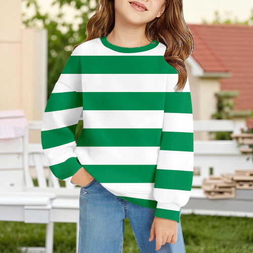 Girls Striped Sweatshirt Long Sleeve Crewneck Pullover Top 1