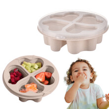 Valentine's Day Heart-Shaped 4-Compartment Snack Box with Straw & Clear Lid – Plastic Fruit/Candy Container for Kids, School, Office, Picnic