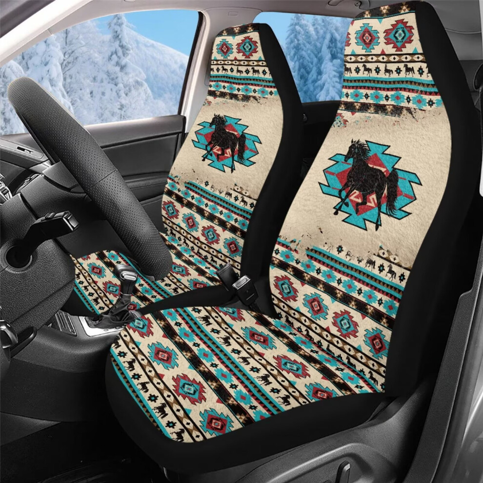 High Back Car Seat Covers (2Pcs), Ethnic Geometric Aztec Horse Design, Front Seats For Cars/Trucks/Vans/Suvs, Not Airbag Compatible Coral 9405492273719
