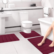 3PC Restroom Mat Set Spa Bathroom Rugs Absorbent Rug Bathroom Decor Sets Bathroom Mat Modern Bathroom Rugs Clearance Bathroom Rugs (Red)