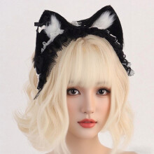 Diadema con orejas de gato peludas y detalles de encaje (1 pieza)
