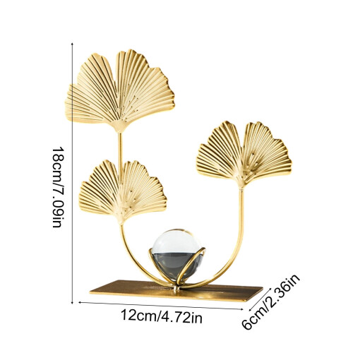 Μεταλλικό γλυπτό Golden Leaf με βάση από κρυστάλλινη σφαίρα, Art Deco άγαλμα γραφείου για 2