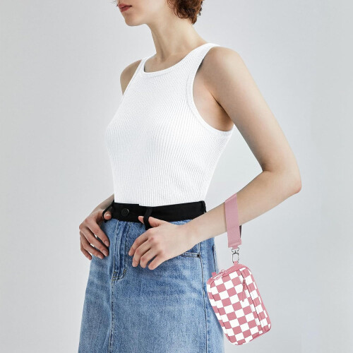 Καρό πορτοφόλια για γυναίκες, πορτοφόλι RFID crossbody με 4 φερμουάρ, θήκη πιστωτικής 2