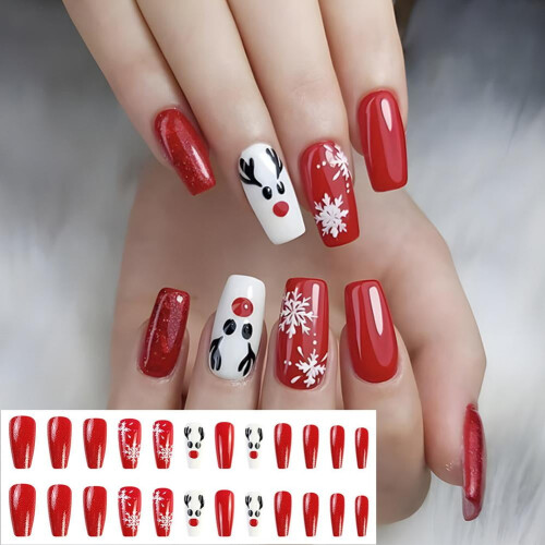 Christmas24PCs Ψεύτικα Νύχια Χιονονιφάδα Γαλλικά Ψεύτικα Νύχια Ακρυλικά Νύχια A 2
