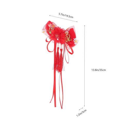 Pince à cheveux rouge à pompon style chinois 1