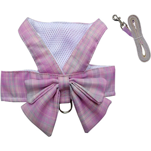 Dog Harness and Leash Set Adjustable Breathable Plaid Vest 2