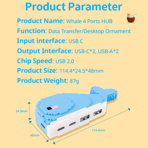 USB2.0-hub med 4 porte i hvalform til bærbar pc 2
