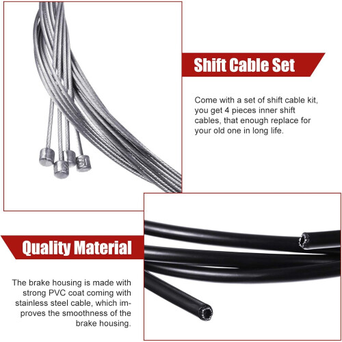 4-Pack Bike Brake/Shift Cable Kit, Universal for Mountain & Road Bikes, Compatible with Shimano/SRAM, Black 1