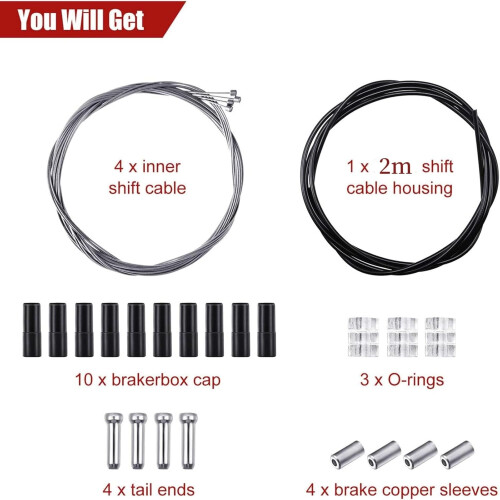 4-Pack Bike Brake/Shift Cable Kit, Universal for Mountain & Road Bikes, Compatible with Shimano/SRAM, Black 2