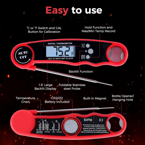 Digital Meat Thermometer Instant-Read Waterproof Backlit 2