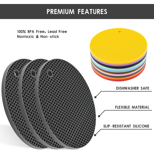 Πατάκια σιλικόνης Trivets Pack4, Στρογγυλά, ανθεκτικά στη θερμότητα πατάκια κατσαρόλας 2