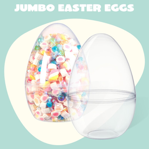 10" Transparent Jumbo Easter Eggs, 2 PCS Clear Fillable Plastic Giant Eggs Compatible with Easter Egg Hunt, Candy, Baskets & Decor 1