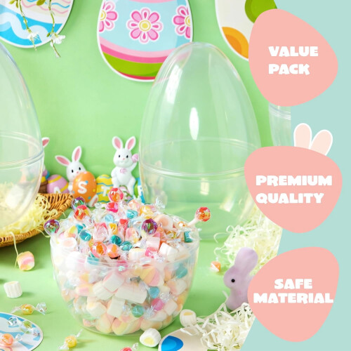 10" Transparent Jumbo Easter Eggs, 2 PCS Clear Fillable Plastic Giant Eggs Compatible with Easter Egg Hunt, Candy, Baskets & Decor 2