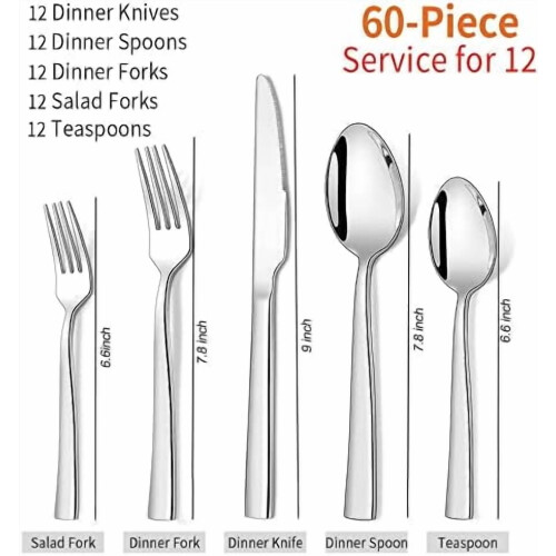 Stainless Steel Flatware Set Square Edge 60-Piece 1
