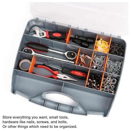 Hardware Storage Box Tools Organizer Container with Handle and Clear Lid, 21 Adjustable Compartments for Screws Nuts Bolts, Small Size,a 1